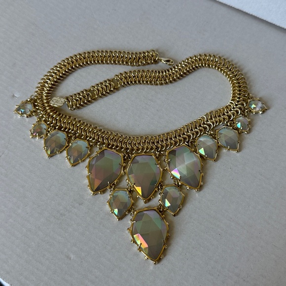 Vintage Kendra Scott Elegant Gretchen Statement Necklace Gold Iridescent Slate - Picture 11 of 17
